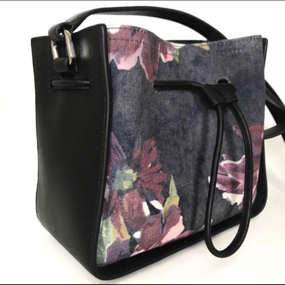 3.1 Philip Lim leather and painted denim black floral bucket bag- AUTH NWT - Picture 4 of 8